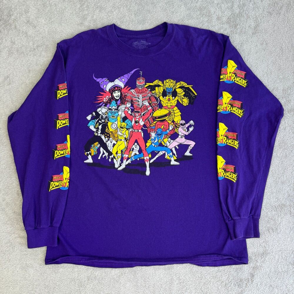 Mighty Morphin Power Rangers Shirt Men's Large Purple Graphic Print Long Sleeve